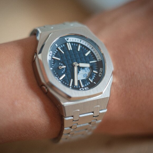 (Brand New) Casio G-Shock GA-2100 Full Mod Stainless Steel with Blue Waffle Face - Picture 15 of 17